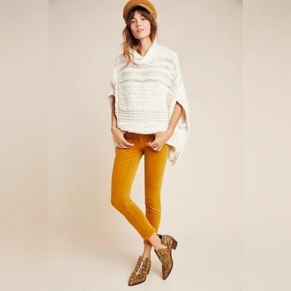 Anthropologie Ivory Marilyn Turtleneck Fringe Knit Poncho Sweater - Picture 2 of 9